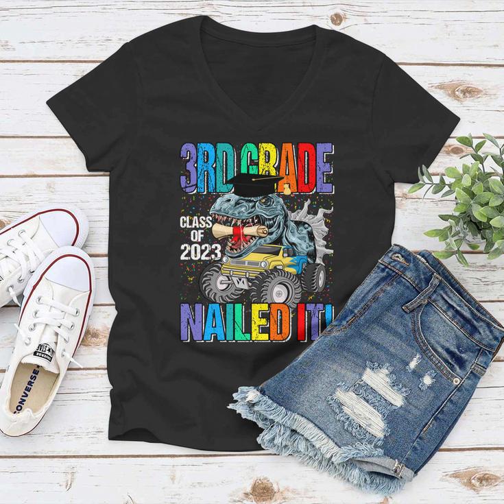 3Rd Grade Class Of 2023 Nailed It Monster Truck Dinosaur Cute Gift Women V-Neck T-Shirt