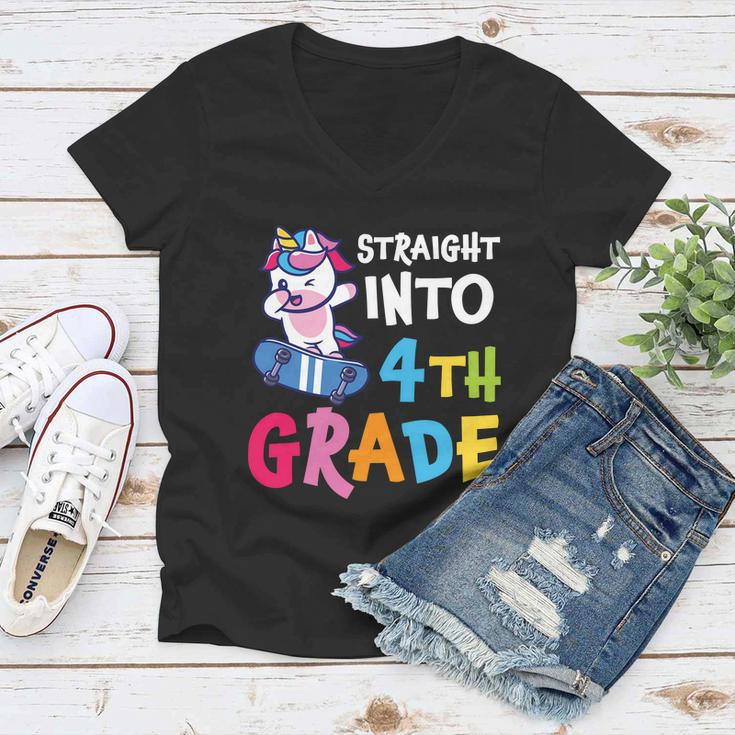 4Th Grade Unicorn Back To School First Day Of School Women V-Neck T-Shirt