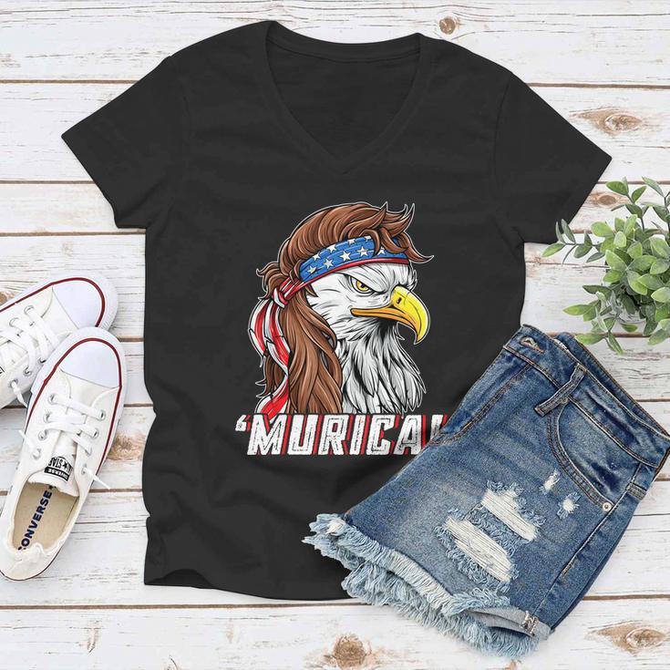 4Th Of July Eagle Mullet Murica American Flag Usa Merica Cute Gift Women V-Neck T-Shirt