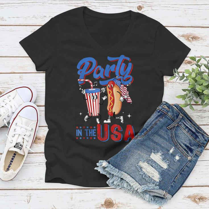 4Th Of July Food Party In The Usa Funny Hot Dog Lover Women V-Neck T-Shirt