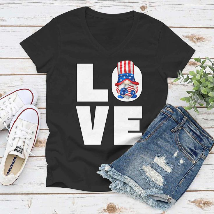 4Th Of July Gnome For Women Patriotic American Flag Heart Gift Women V-Neck T-Shirt
