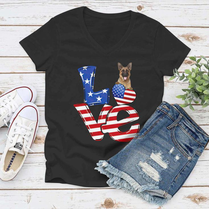 4Th Of July Patriotic Love German Shepherd American Flag Gift Women V-Neck T-Shirt
