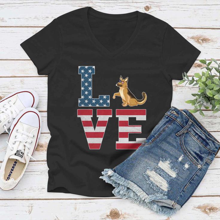 4Th Of July Patriotic Love German Shepherd Dog American Flag Gift Women V-Neck T-Shirt