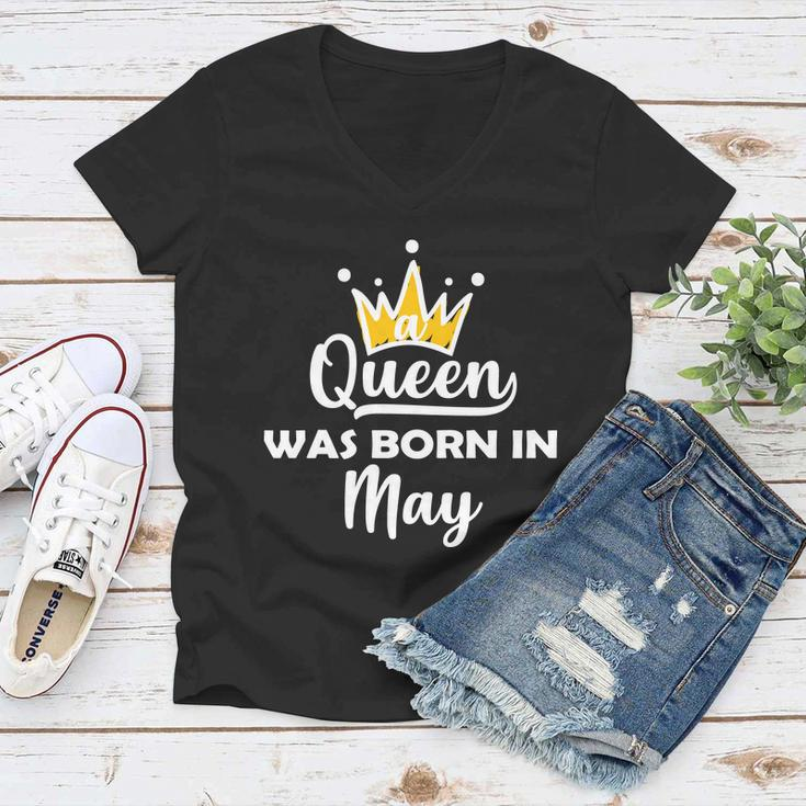 A Queen Was Born In May Birthday Graphic Design Printed Casual Daily Basic Women V-Neck T-Shirt