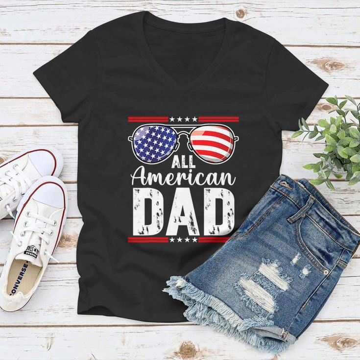 All American Dad Shirt Fourth 4Th Of July Sunglass Women V-Neck T-Shirt