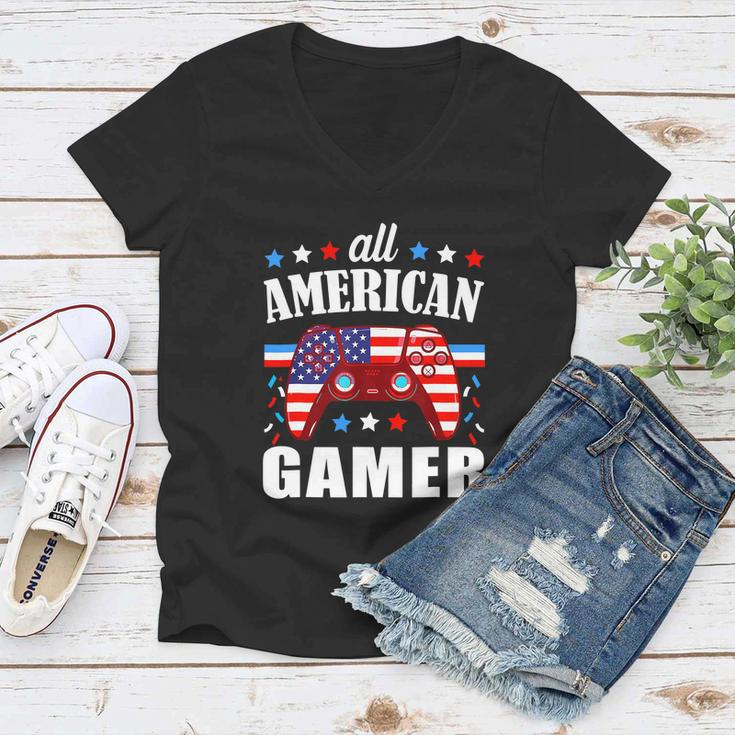 All American Gamer Boys Funny 4Th Of July Video Game Women V-Neck T-Shirt