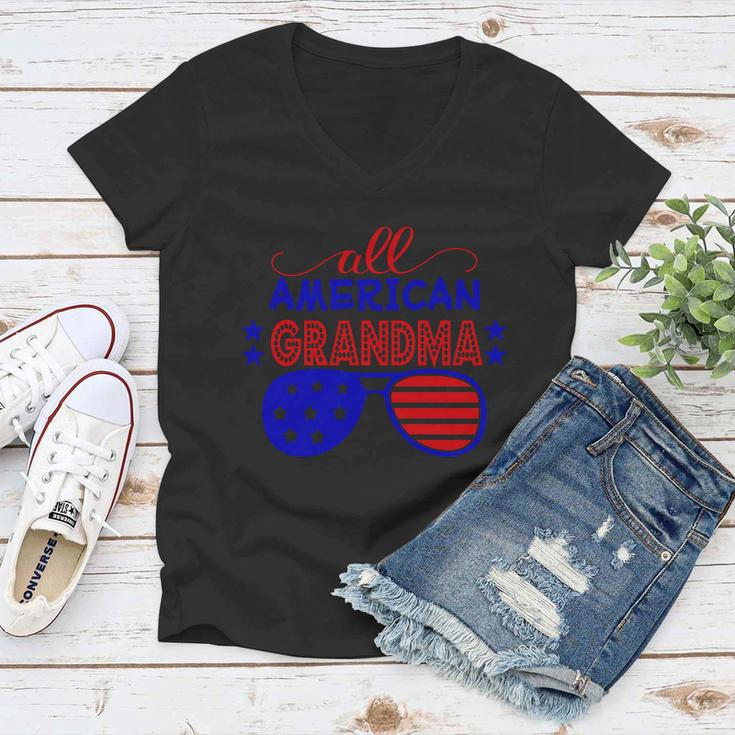 All American Grandma Sunglasses 4Th Of July Independence Day Patriotic Women V-Neck T-Shirt
