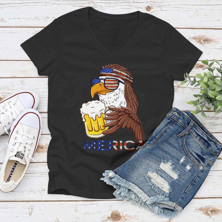 American Bald Eagle Mullet Graffiti 4Th Of July Patriotic Gift Women V-Neck T-Shirt