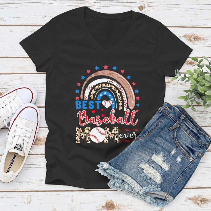 American Flag Baseball Funny 4Th Of July Women V-Neck T-Shirt