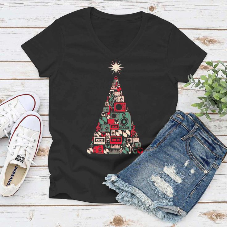 Audio Music Fan Christmas Tree Women V-Neck T-Shirt