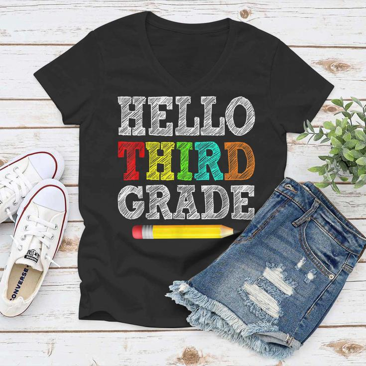 Back To School Hello 3Rd Grade Kids Teacher Student Women V-Neck T-Shirt
