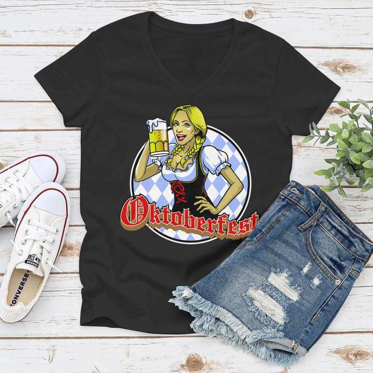 Bavarian Girl With A Glass Of Beer Celebrating Oktoberfest Women V-Neck T-Shirt