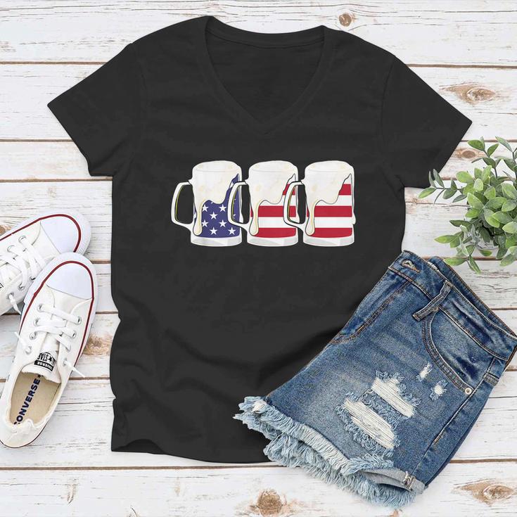 Beer American Flag Shirt 4Th Of July Men Women Merica Usa Women V-Neck T-Shirt