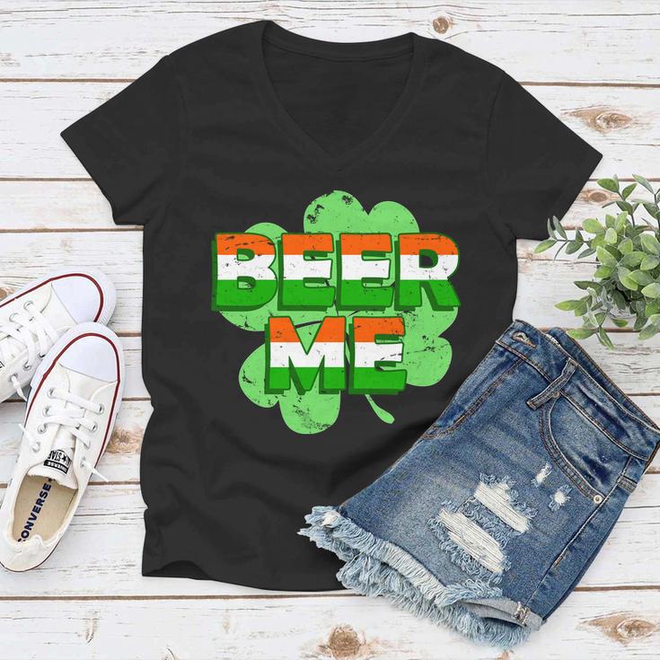 Beer Me St Patricks Day Irish Flag Clover Women V-Neck T-Shirt