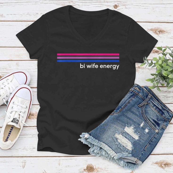 Bi Wife Energy Bisexual Pride Flag Bisexuality Lgbtq V2 Women V-Neck T-Shirt