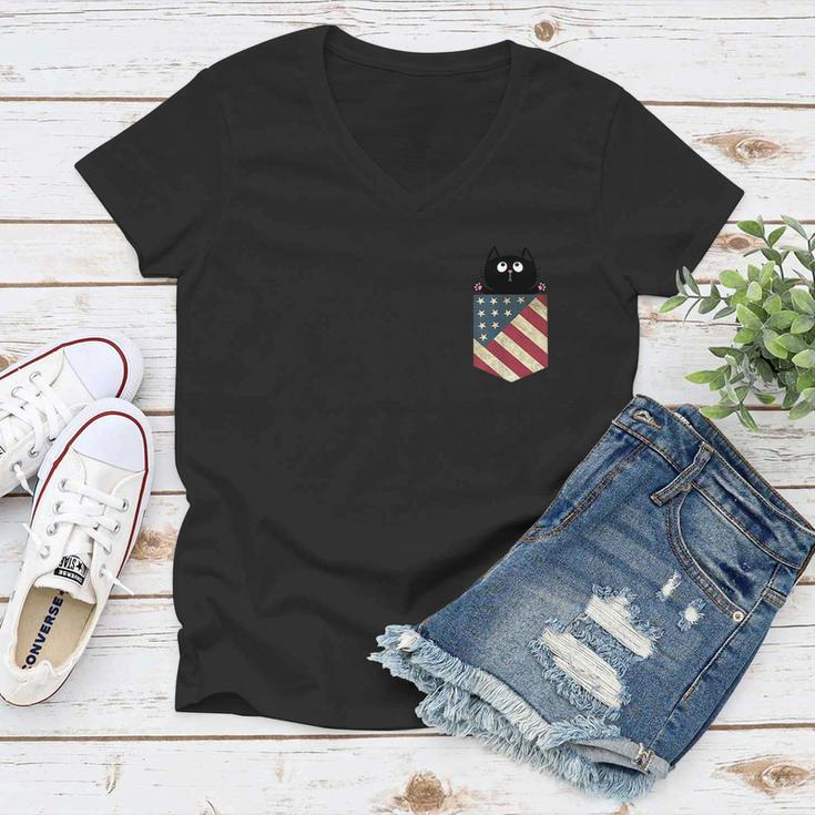 Black Cat In The Pocket Ready For A Hugging 4Th Of July Women V-Neck T-Shirt