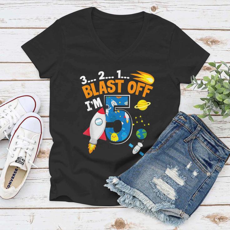 Blast Off Im 5 Funny Astronaut 5Th Birthday Space Costume Women V-Neck T-Shirt