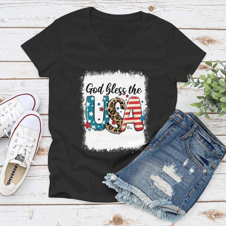 Bleached 4Th July God Bless The Usa Patriotic American Flag Gift Women V-Neck T-Shirt