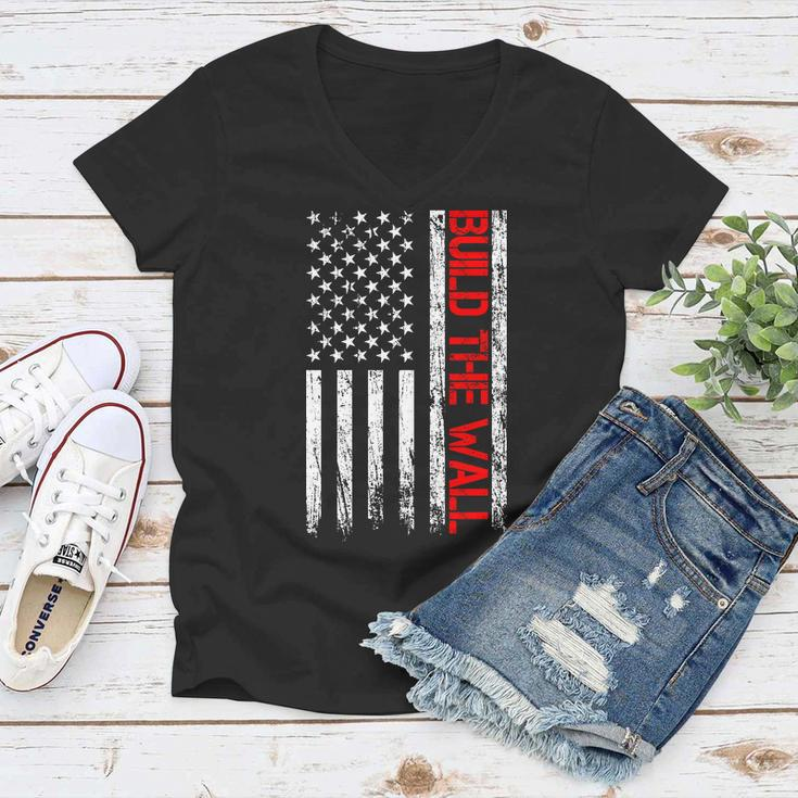 Build The Wall Distressed Flag Women V-Neck T-Shirt