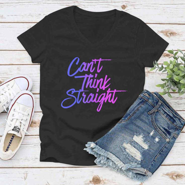 Cant Think Straight Funny Bisexual Bi Pride Flag Women V-Neck T-Shirt