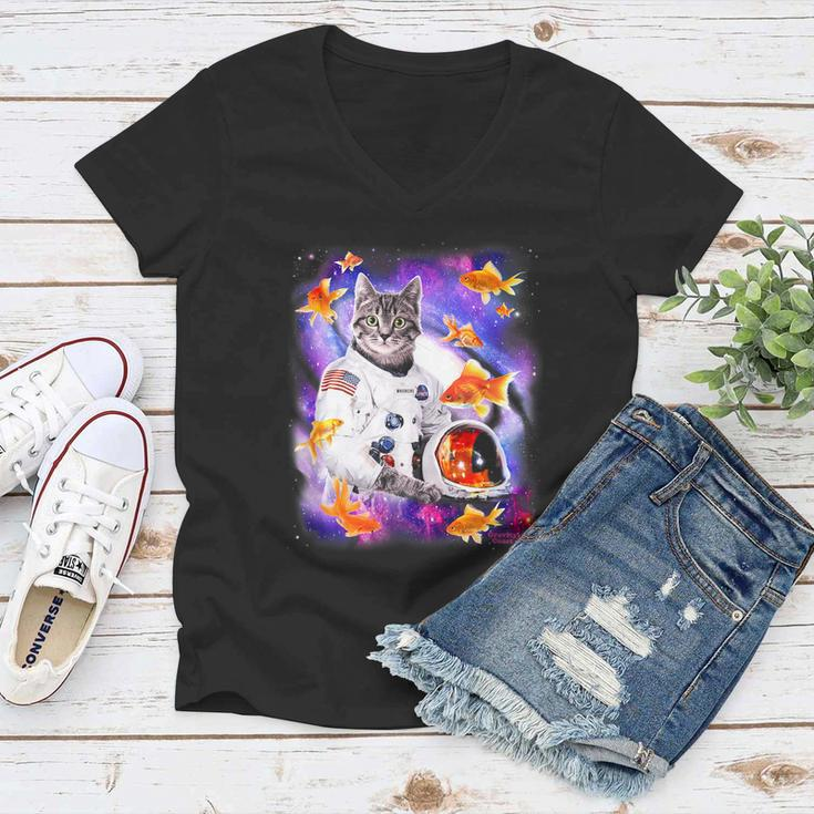 Cat Astronaut In Cosmic Space Funny Shirts For Weird People Women V-Neck T-Shirt