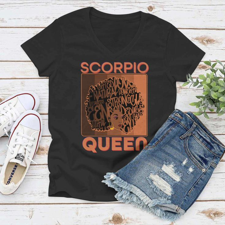 Cool Retro Scorpio Queen Afro Woman Women V-Neck T-Shirt