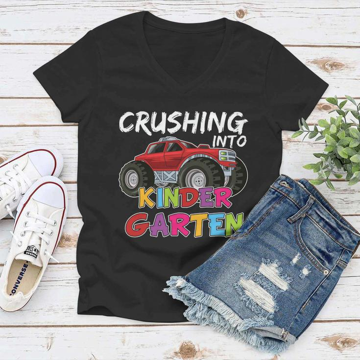 Crushing Into Kindergarten Monster Truck Back To School Women V-Neck T-Shirt