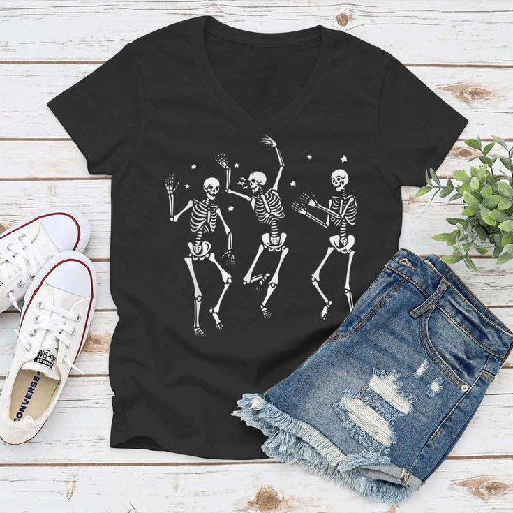 Dancing Skeleton Happy Halloween Ballet Funny Skeleton Women V-Neck T-Shirt