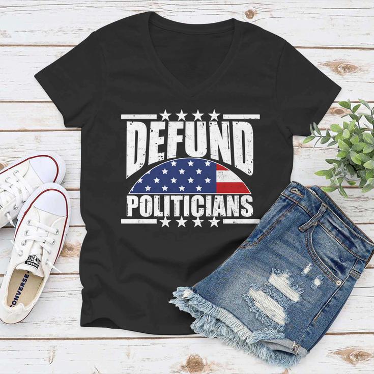 Defund Politicians American Usa Flag Women V-Neck T-Shirt