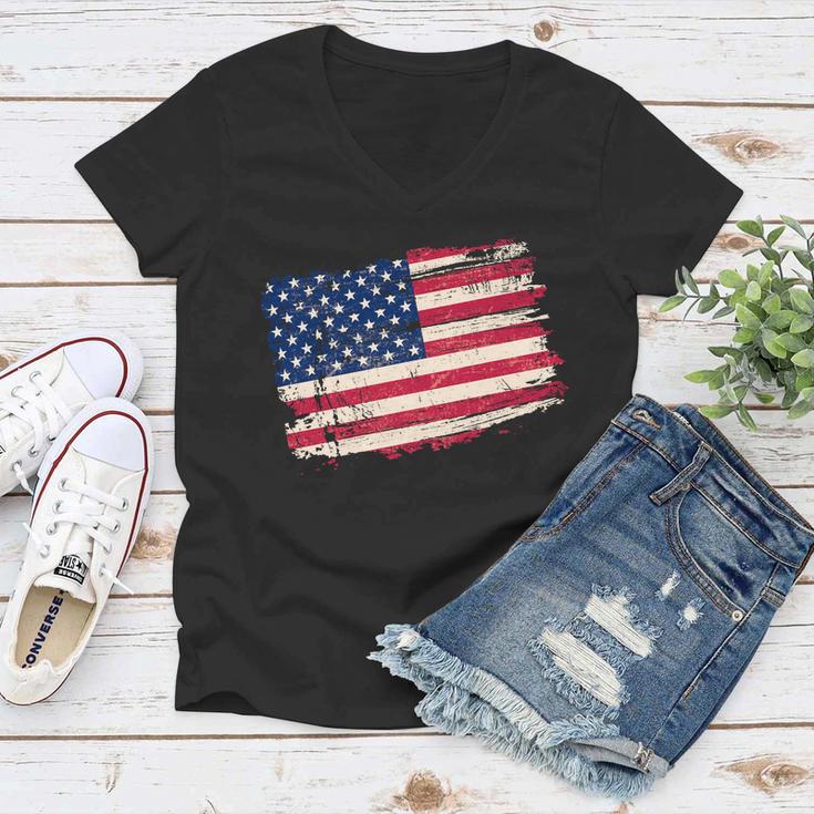 Distressed American Us Flag Women V-Neck T-Shirt