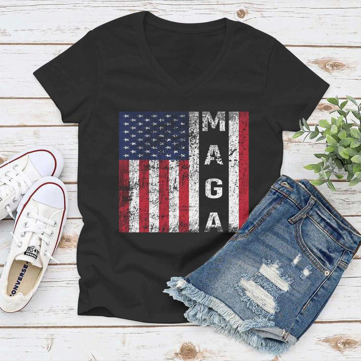 Donald Trump Maga American Flag Gift Women V-Neck T-Shirt
