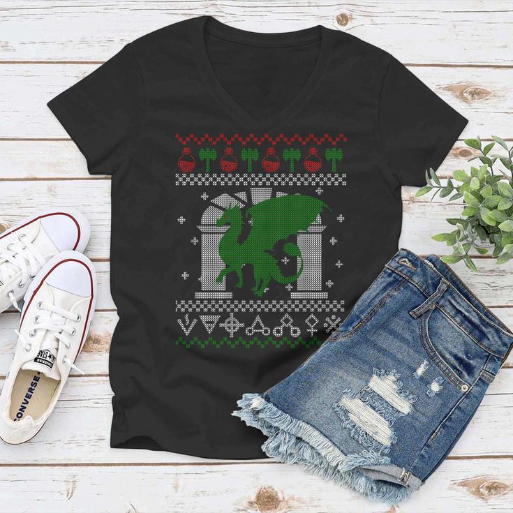 Dragon Dnd Ugly Christmas Sweater Women V-Neck T-Shirt