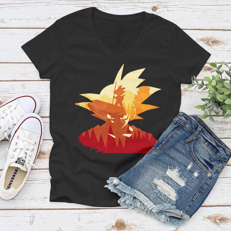 Dragon Fighter Silhouette Illustration Tshirt Women V-Neck T-Shirt