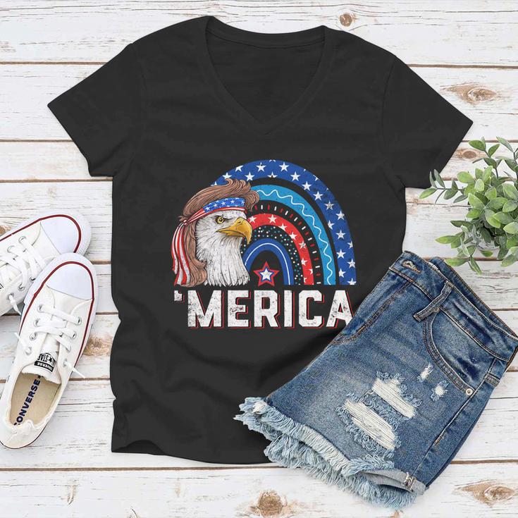 Eagle Mullet 4Th Of July Rainbow Usa American Flag Merica Gift Women V-Neck T-Shirt