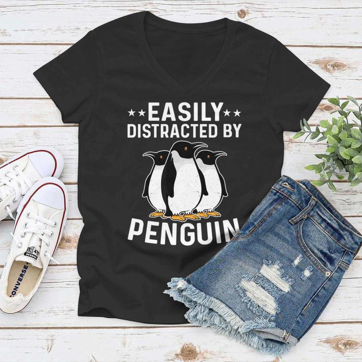 Easily Distracted By Penguins Gentoo Adelie Penguin Lovers Gift Women V-Neck T-Shirt