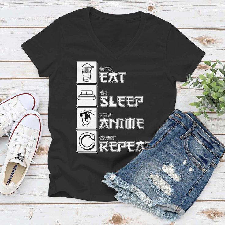 Eat Sleep Anime Repeat Tshirt Women V-Neck T-Shirt