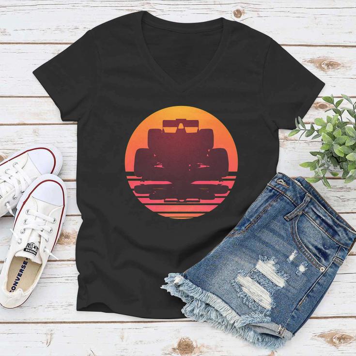 F1 Formula 1 Racing Car Retro Sunset Emblem Women V-Neck T-Shirt