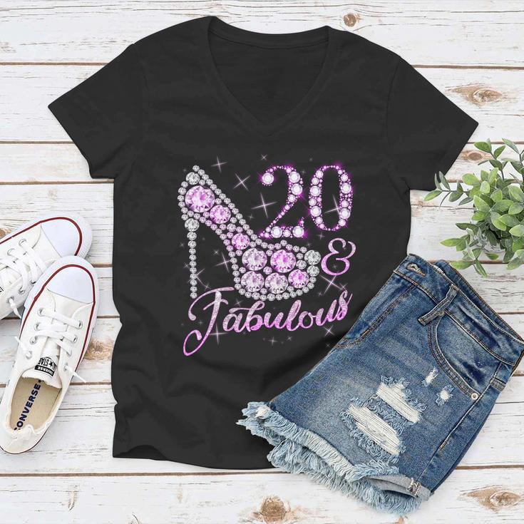 Fabulous & 20 Sparkly Shiny Heel 20Th Birthday Women V-Neck T-Shirt