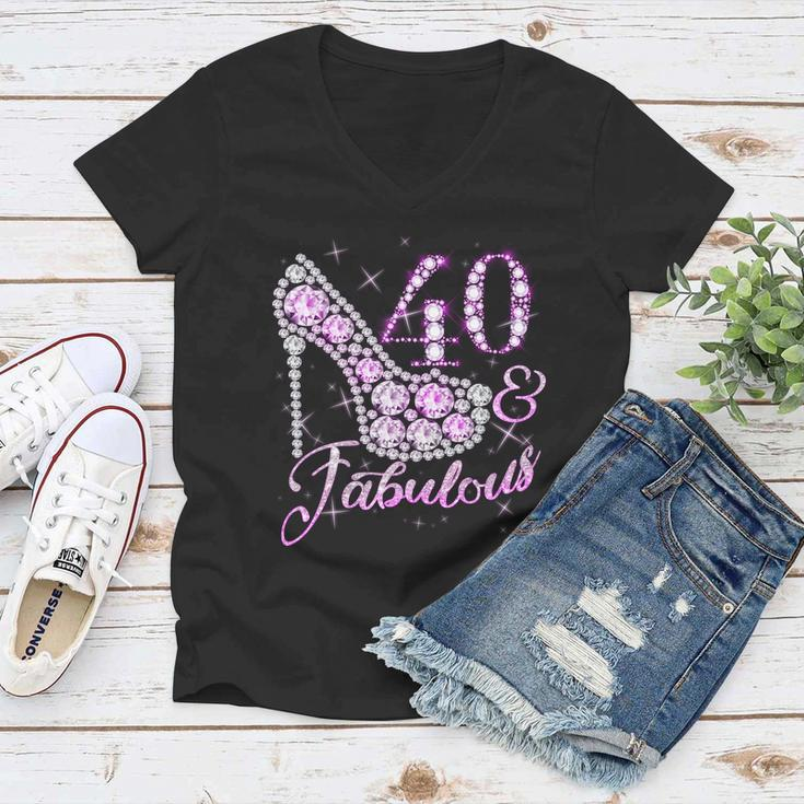 Fabulous & 40 Sparkly Shiny Heel 40Th Birthday Tshirt Women V-Neck T-Shirt