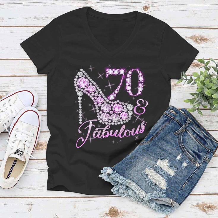 Fabulous & 70 Sparkly Shiny Heel 70Th Birthday Tshirt Women V-Neck T-Shirt