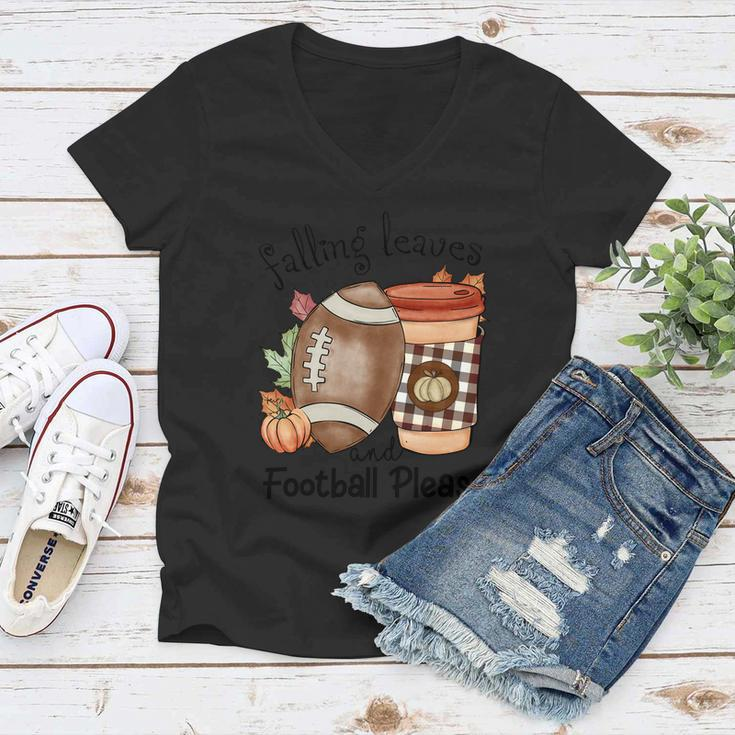 Falling Leaves And Football Please Thanksgiving Quote Women V-Neck T-Shirt
