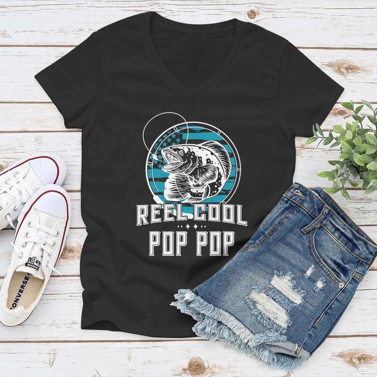 Fathers Day Tee Reel Cool Pop Pop Funny Fishing Women V-Neck T-Shirt