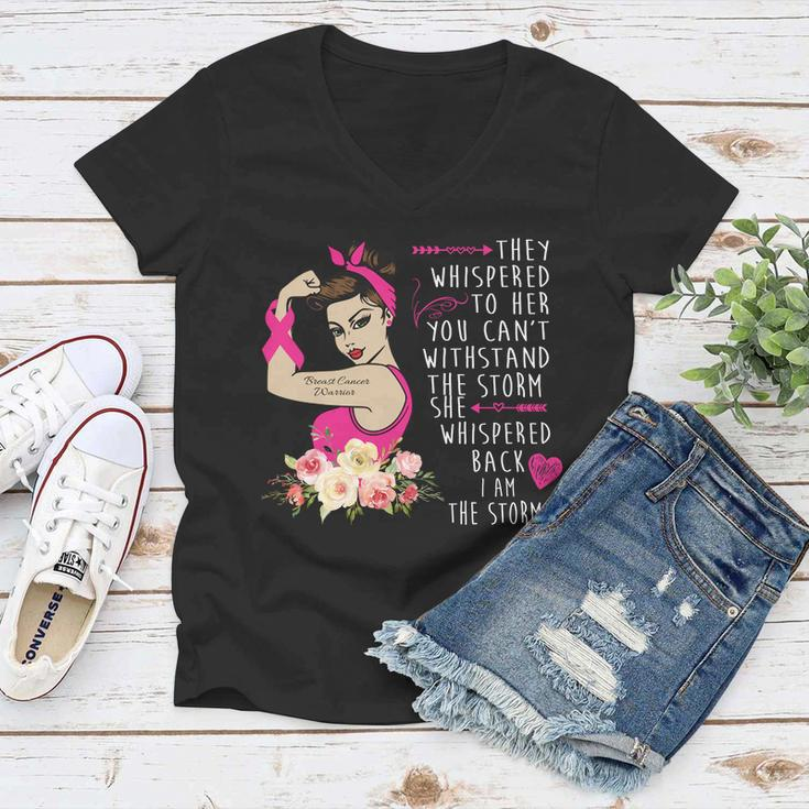 Fight Breast Cancer Quote Messy Bun Tshirt Women V-Neck T-Shirt