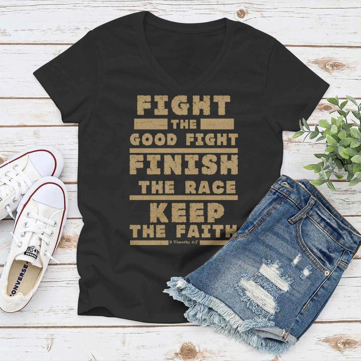 Fight The Good Fight Christian Faith Women V-Neck T-Shirt