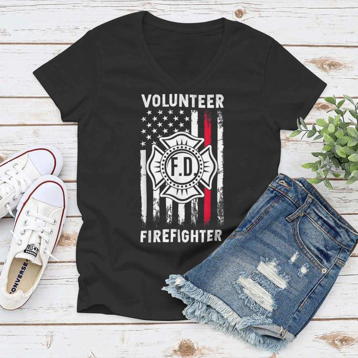 Firefighter Red Line Flag Fireman Wife Mom Volunteer Firefighter V2 Women V-Neck T-Shirt