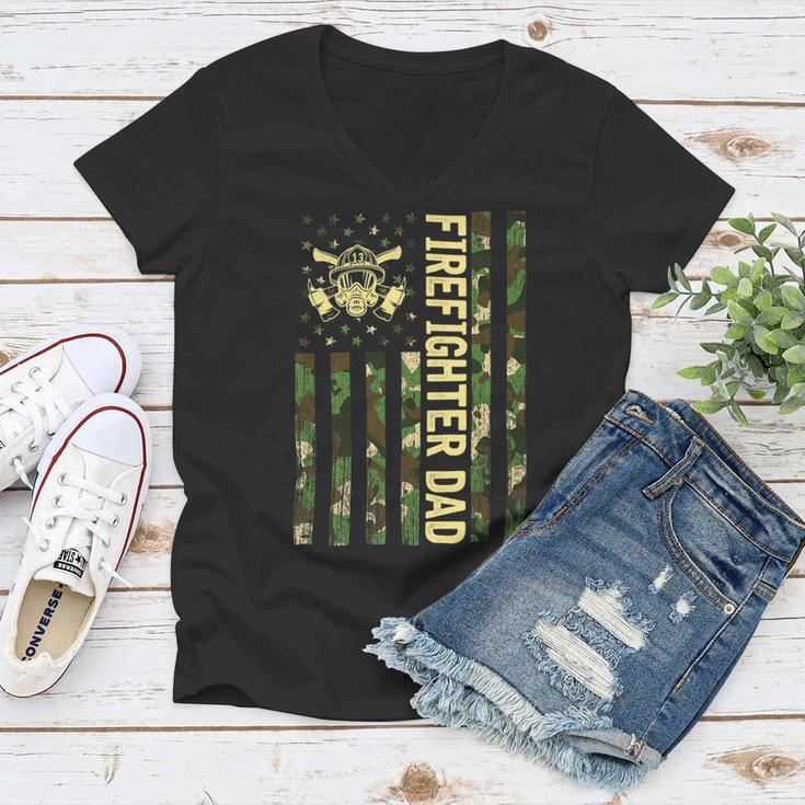 Firefighter Retro Camouflage Usa Flag Firefighter Dad Fathers Day V2 Women V-Neck T-Shirt