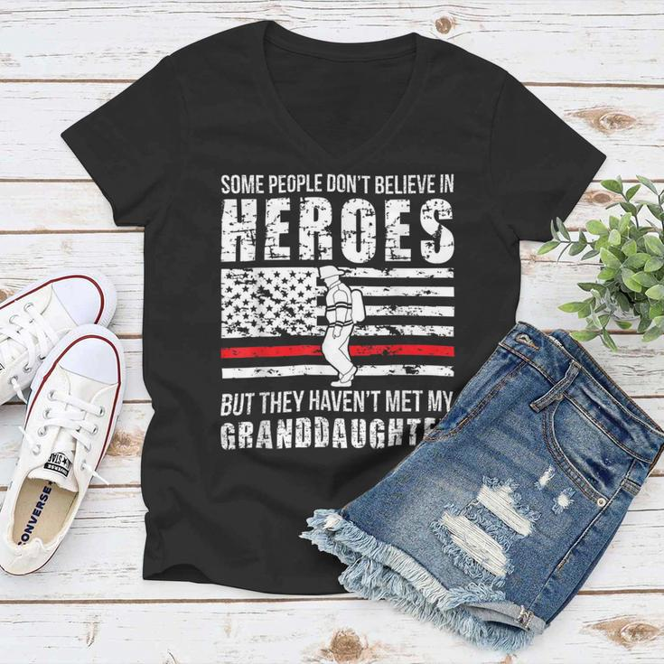 Firefighter Shes My Granddaughter Grandma Of A Firefighter Grandma Women V-Neck T-Shirt