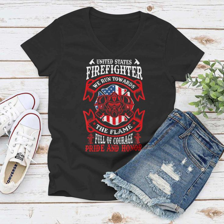 Firefighter United States Firefighter We Run Towards The Flames Firemen _ V4 Women V-Neck T-Shirt