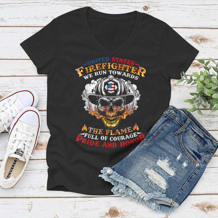 Firefighter United States Firefighter We Run Towards The Flames Firemen_ Women V-Neck T-Shirt