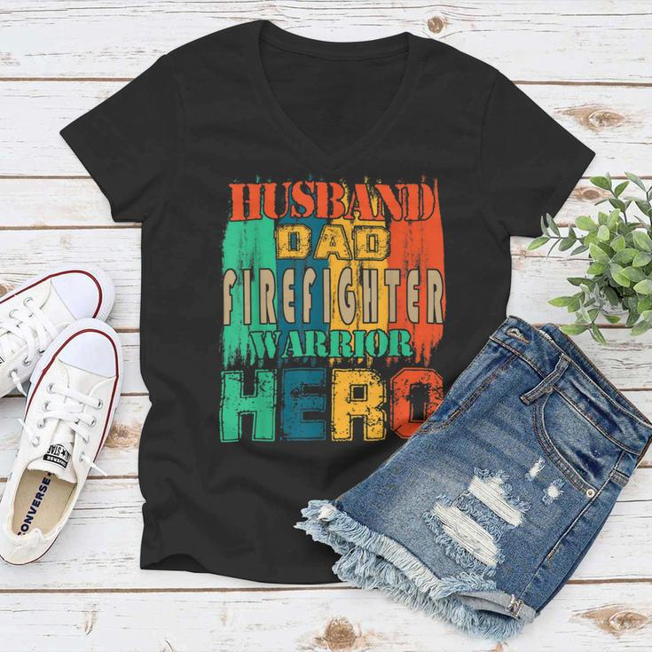 Firefighter Vintage Retro Husband Dad Firefighter Hero Matching Family V3 Women V-Neck T-Shirt
